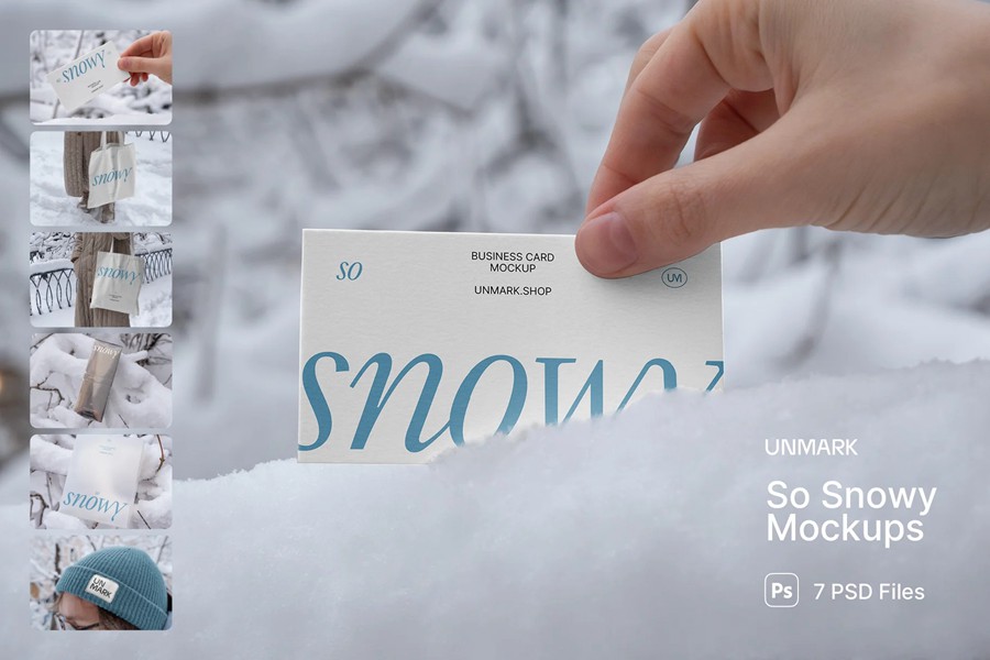 7款雪地雪景场景名片帆布袋毛线帽子包装盒VI展示PS贴图样机模板 So Snowy Collection 样机素材 第1张-素材湾丨精选海外优质设计素材资源 7款雪地雪景场景名片帆布袋毛线帽子包装盒VI展示PS贴图样机模板 So Snowy Collection 样机素材 sucaiwan.com