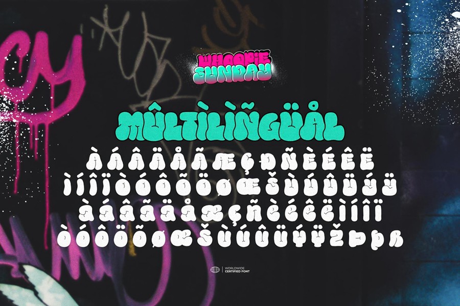 复古街头涂鸦品牌海报徽标设计装饰英文字体安装包 Whoopie Sunday — Bubble Graffiti Font 设计素材 第7张-素材湾丨精选海外优质设计素材资源 复古街头涂鸦品牌海报徽标设计装饰英文字体安装包 Whoopie Sunday — Bubble Graffiti Font 设计素材 sucaiwan.com