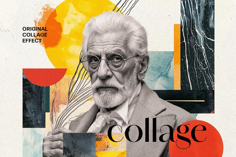 潮流前卫粗糙碎片纹理做旧半色调抽象艺术照片效果PS特效滤镜插件样机 Abstract Collage Photo Effect 插件预设 sucaiwan.com