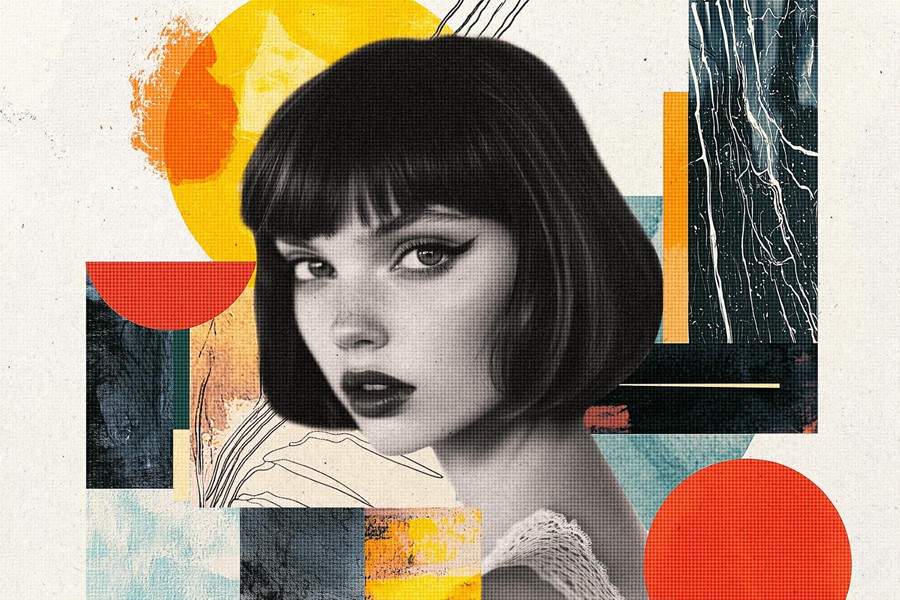 潮流前卫粗糙碎片纹理做旧半色调抽象艺术照片效果PS特效滤镜插件样机 Abstract Collage Photo Effect 插件预设 sucaiwan.com