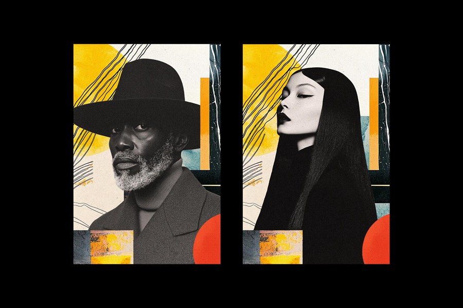 潮流前卫粗糙碎片纹理做旧半色调抽象艺术照片效果PS特效滤镜插件样机 Abstract Collage Photo Effect 插件预设 sucaiwan.com