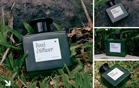 7款户外自然奢华香水瓶玻璃瓶包装标签设计展示PSD样机套装Reed Diffuser Bottle Mockup