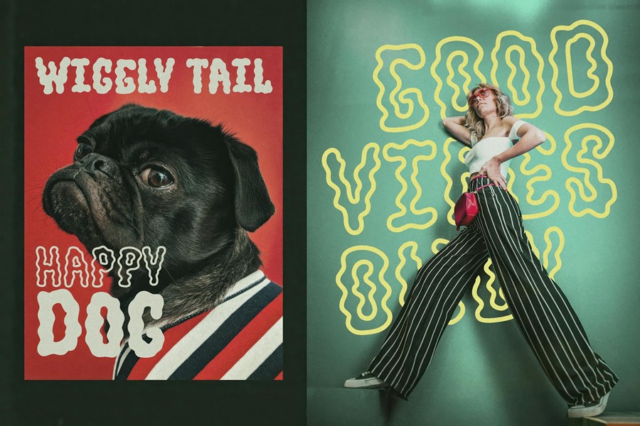 现代复古品牌海报徽标设计装饰英文字体安装包 Jump Up — Wavy Groovy Font Duo 设计素材 sucaiwan.com