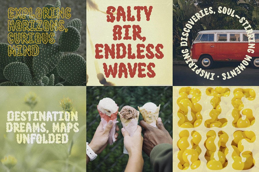 现代复古品牌海报徽标设计装饰英文字体安装包 Jump Up — Wavy Groovy Font Duo 设计素材 sucaiwan.com