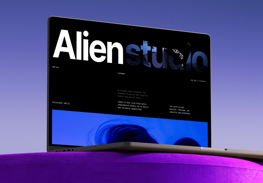 现代极简工作室设计师创意艺术展示Web网站网页作品集Figma/Framer页面排版布局UI设计套件Creative Alien Studio Framer Template APP UI sucaiwan.com