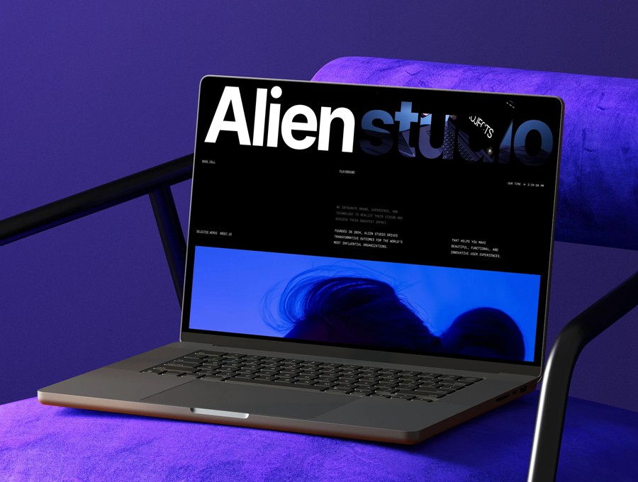 现代极简工作室设计师创意艺术展示Web网站网页作品集Figma/Framer页面排版布局UI设计套件Creative Alien Studio Framer Template APP UI sucaiwan.com