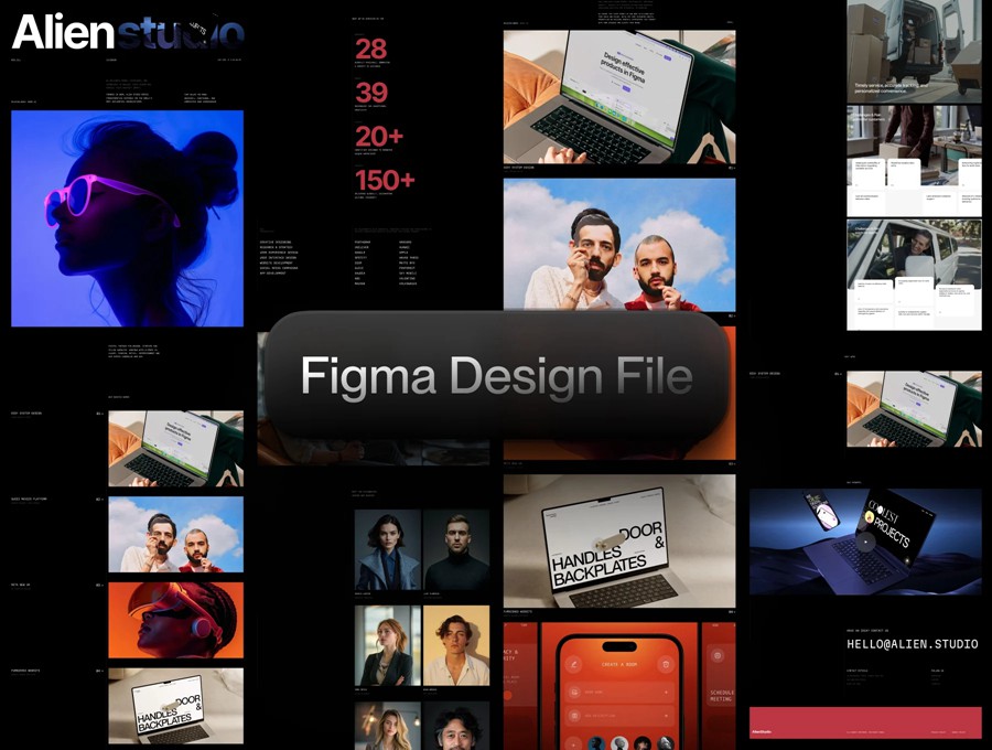 现代极简工作室设计师创意艺术展示Web网站网页作品集Figma/Framer页面排版布局UI设计套件Creative Alien Studio Framer Template APP UI sucaiwan.com