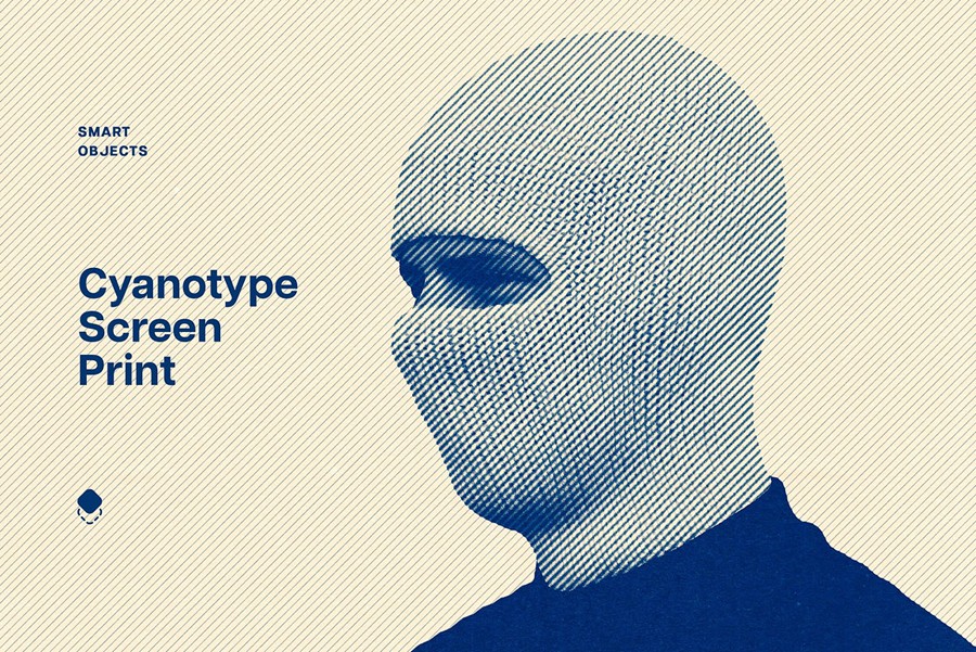 复古半色调线条网格打印印刷效果ps特效滤镜样机 Cyanotype Screen Print Effect 插件预设 sucaiwan.com