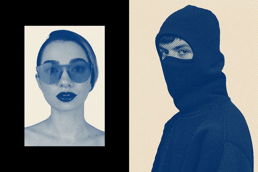 复古半色调线条网格打印印刷效果ps特效滤镜样机 Cyanotype Screen Print Effect 插件预设 sucaiwan.com