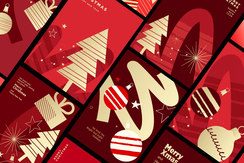 40款新年圣诞节庆祝海报卡片贺卡排版EPS矢量分层源文件合集Christmas and New Year greeting cards 设计素材 sucaiwan.com