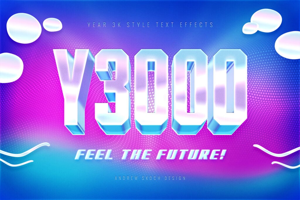 6款3D未来科幻Y2K金属镀铬文本标题logo徽标特效叠加PSD样机Y3K Text Effects 插件预设 sucaiwan.com