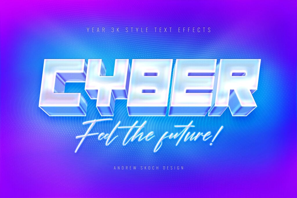 6款3D未来科幻Y2K金属镀铬文本标题logo徽标特效叠加PSD样机Y3K Text Effects 插件预设 sucaiwan.com