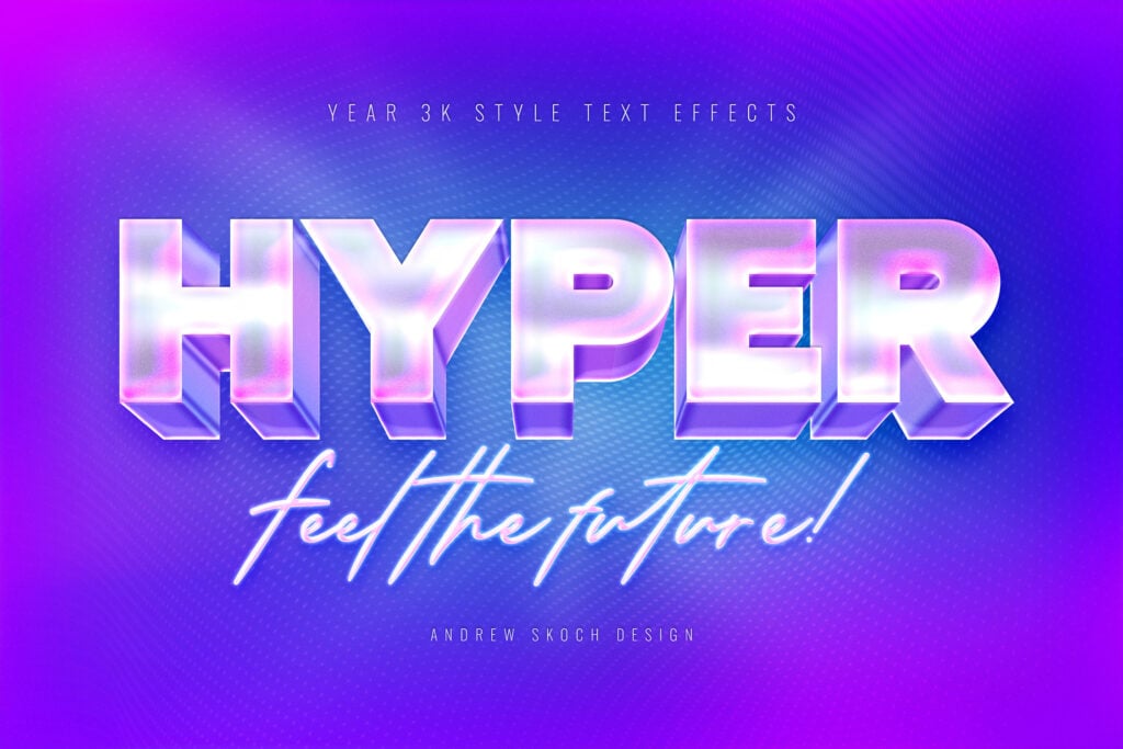 6款3D未来科幻Y2K金属镀铬文本标题logo徽标特效叠加PSD样机Y3K Text Effects 插件预设 sucaiwan.com