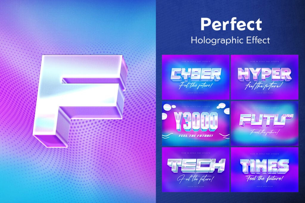 6款3D未来科幻Y2K金属镀铬文本标题logo徽标特效叠加PSD样机Y3K Text Effects 插件预设 sucaiwan.com