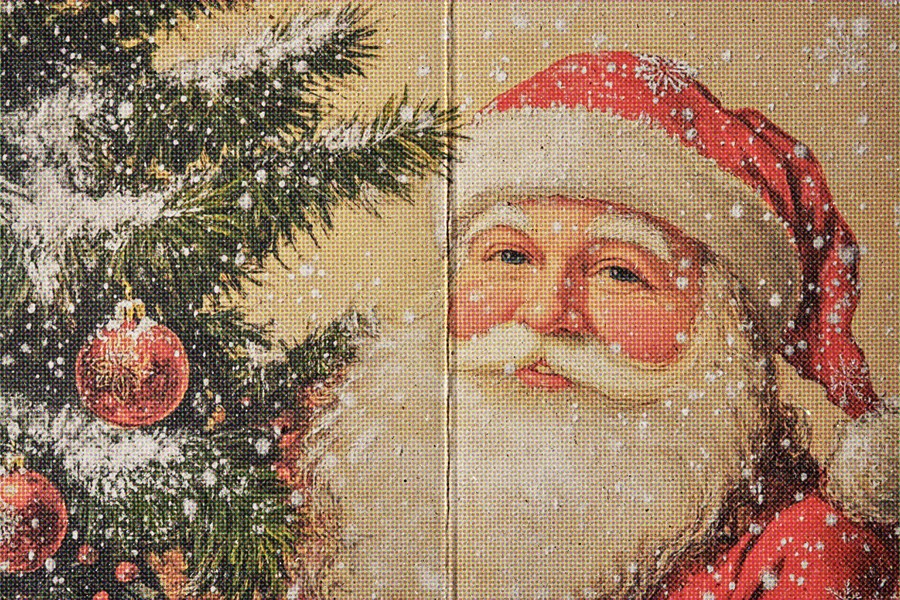 复古半色调圣诞节明信片照片效果ps特效滤镜样机 Vintage Halftone Postcard Effect 插件预设 sucaiwan.com
