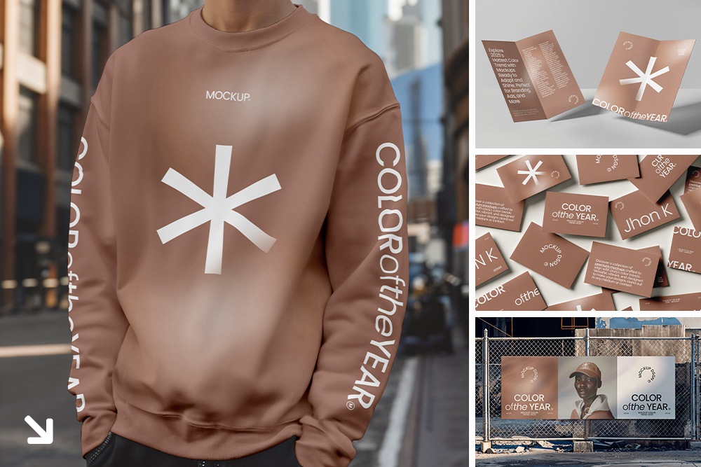 10款2025流行色彩VI品牌T恤短袖帽子传单手机名片折页广告牌PSD样机组合10 COTY 2025 mockup 样机素材 sucaiwan.com
