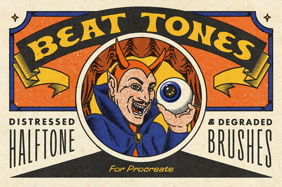 70+复古半调系统漫画低保真点画线条肌理PS和Procreate笔刷预设套装Beat Tones Distressed Halftone Brushes , 第1张-素材湾丨精选海外优质设计素材资源 70+复古半调系统漫画低保真点画线条肌理PS和Procreate笔刷预设套装Beat Tones Distressed Halftone Brushes , sucaiwan.com