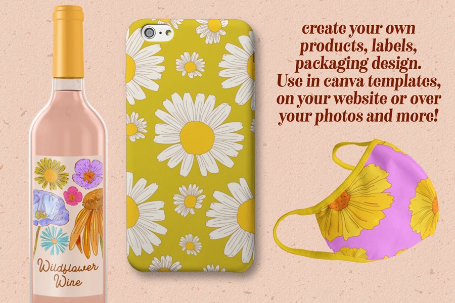 Retro Wildflowers - Bold Flowers 复古INS花卉插图和无缝图案 包装印刷 纺织印刷 海报设计 图片素材 第3张-素材湾丨精选海外优质设计素材资源 Retro Wildflowers - Bold Flowers 复古INS花卉插图和无缝图案 包装印刷 纺织印刷 海报设计 图片素材 sucaiwan.com