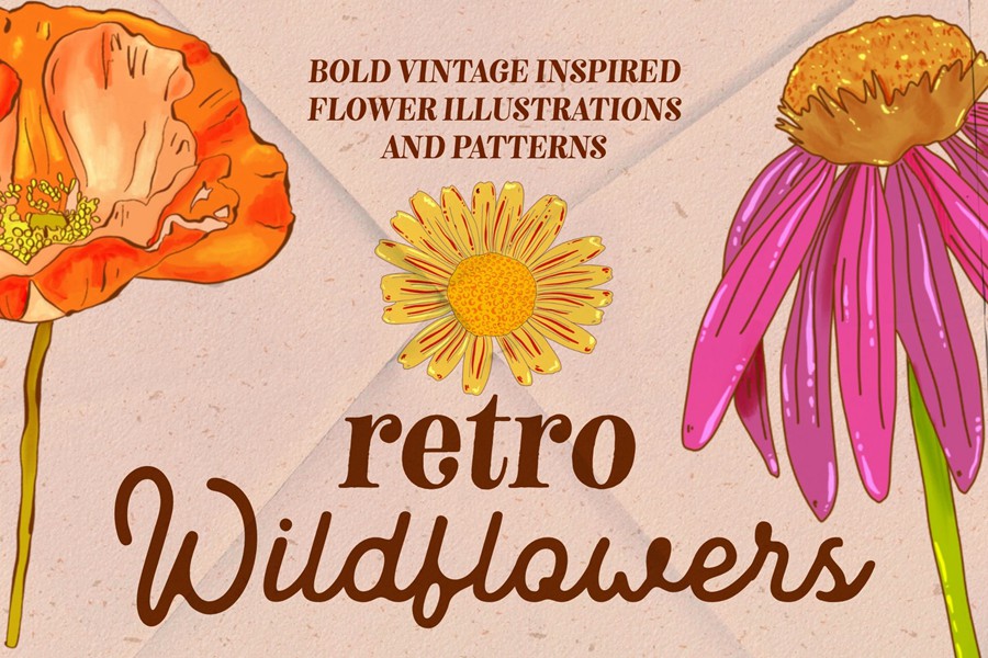 Retro Wildflowers - Bold Flowers 复古INS花卉插图和无缝图案 包装印刷 纺织印刷 海报设计 图片素材 第7张-素材湾丨精选海外优质设计素材资源 Retro Wildflowers - Bold Flowers 复古INS花卉插图和无缝图案 包装印刷 纺织印刷 海报设计 图片素材 sucaiwan.com