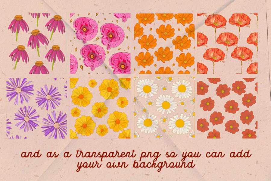Retro Wildflowers - Bold Flowers 复古INS花卉插图和无缝图案 包装印刷 纺织印刷 海报设计 图片素材 第11张-素材湾丨精选海外优质设计素材资源 Retro Wildflowers - Bold Flowers 复古INS花卉插图和无缝图案 包装印刷 纺织印刷 海报设计 图片素材 sucaiwan.com