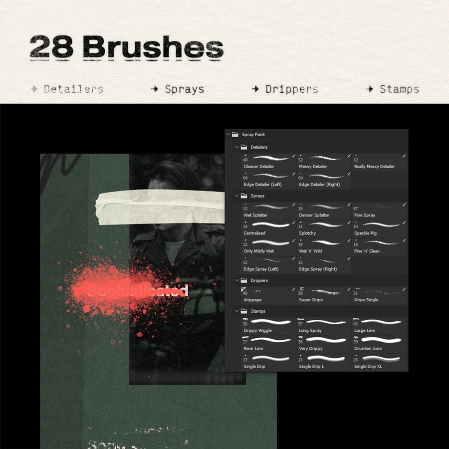Bracken 复古粗糙墨迹手绘涂鸦逼真喷漆嘻哈噪点效果PS笔刷 Spray Paint 笔刷资源 第2张-素材湾丨精选海外优质设计素材资源 Bracken 复古粗糙墨迹手绘涂鸦逼真喷漆嘻哈噪点效果PS笔刷 Spray Paint 笔刷资源 sucaiwan.com