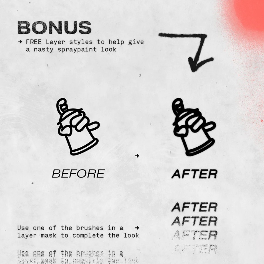 Bracken 复古粗糙墨迹手绘涂鸦逼真喷漆嘻哈噪点效果PS笔刷 Spray Paint 笔刷资源 第5张-素材湾丨精选海外优质设计素材资源 Bracken 复古粗糙墨迹手绘涂鸦逼真喷漆嘻哈噪点效果PS笔刷 Spray Paint 笔刷资源 sucaiwan.com