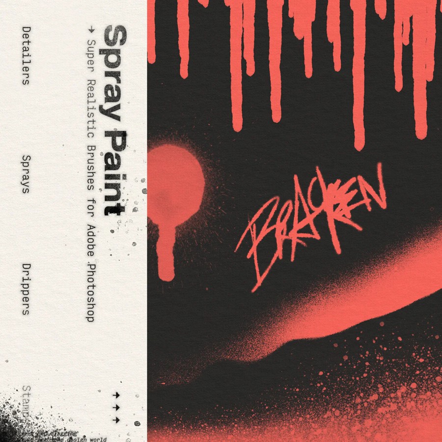 Bracken 复古粗糙墨迹手绘涂鸦逼真喷漆嘻哈噪点效果PS笔刷 Spray Paint 笔刷资源 第6张-素材湾丨精选海外优质设计素材资源 Bracken 复古粗糙墨迹手绘涂鸦逼真喷漆嘻哈噪点效果PS笔刷 Spray Paint 笔刷资源 sucaiwan.com