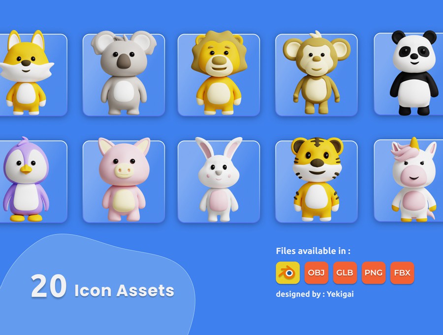 20款可爱卡通动物3D插画插图图标Icons设计Blender/FBX/PNG格式素材 3D Cute Animals Illustrations Pack 图标素材 第5张-素材湾丨精选海外优质设计素材资源 20款可爱卡通动物3D插画插图图标Icons设计Blender/FBX/PNG格式素材 3D Cute Animals Illustrations Pack 图标素材 sucaiwan.com