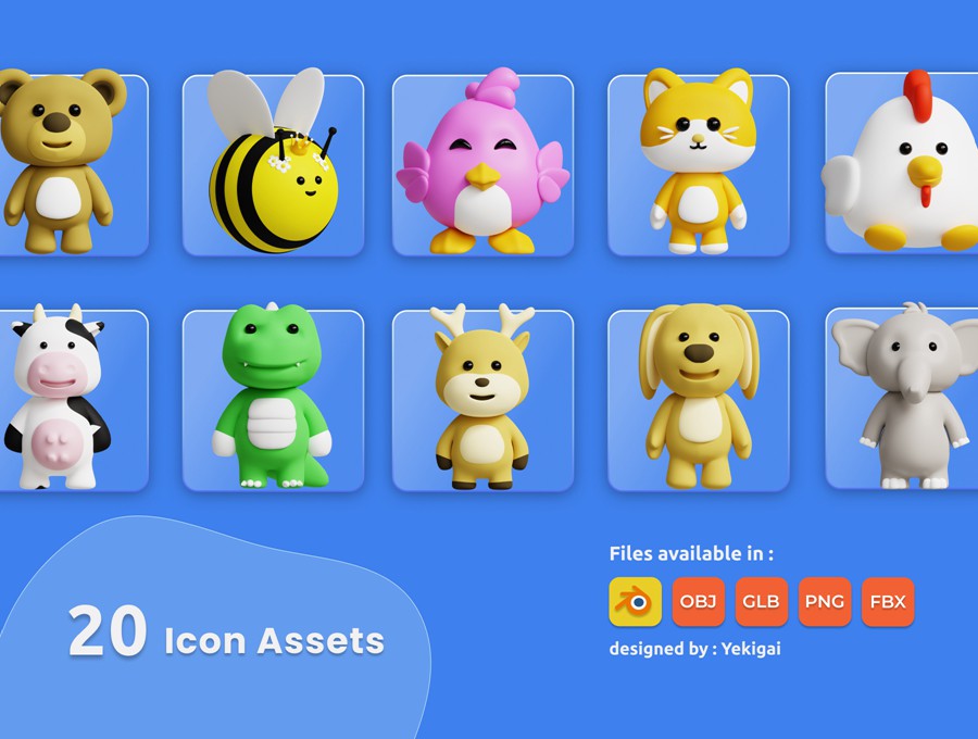 20款可爱卡通动物3D插画插图图标Icons设计Blender/FBX/PNG格式素材 3D Cute Animals Illustrations Pack 图标素材 第6张-素材湾丨精选海外优质设计素材资源 20款可爱卡通动物3D插画插图图标Icons设计Blender/FBX/PNG格式素材 3D Cute Animals Illustrations Pack 图标素材 sucaiwan.com
