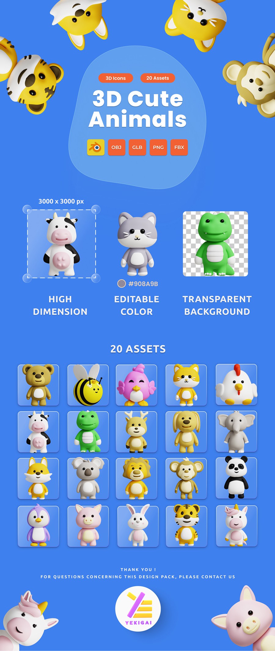 20款可爱卡通动物3D插画插图图标Icons设计Blender/FBX/PNG格式素材 3D Cute Animals Illustrations Pack 图标素材 第7张-素材湾丨精选海外优质设计素材资源 20款可爱卡通动物3D插画插图图标Icons设计Blender/FBX/PNG格式素材 3D Cute Animals Illustrations Pack 图标素材 sucaiwan.com