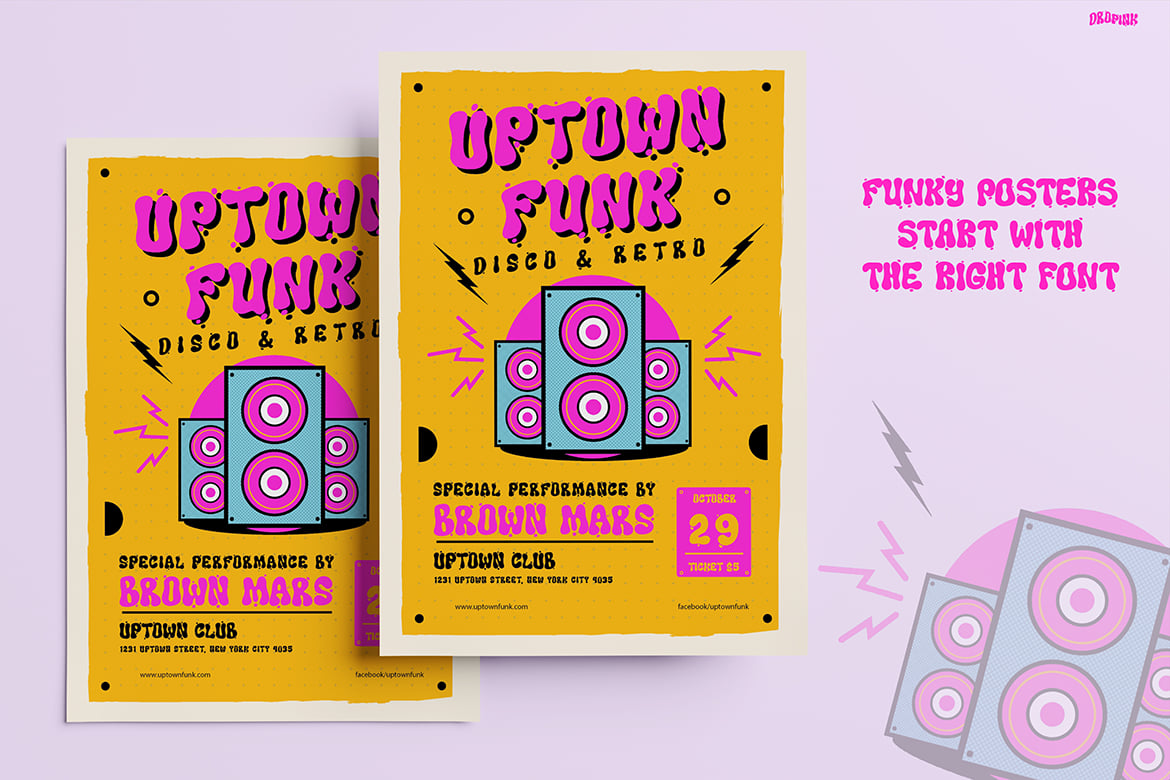 时尚炫彩音乐会海报品牌徽标设计装饰英文字体安装包 Music Font – Dropink 设计素材 sucaiwan.com
