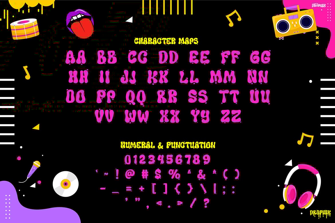时尚炫彩音乐会海报品牌徽标设计装饰英文字体安装包 Music Font – Dropink 设计素材 sucaiwan.com