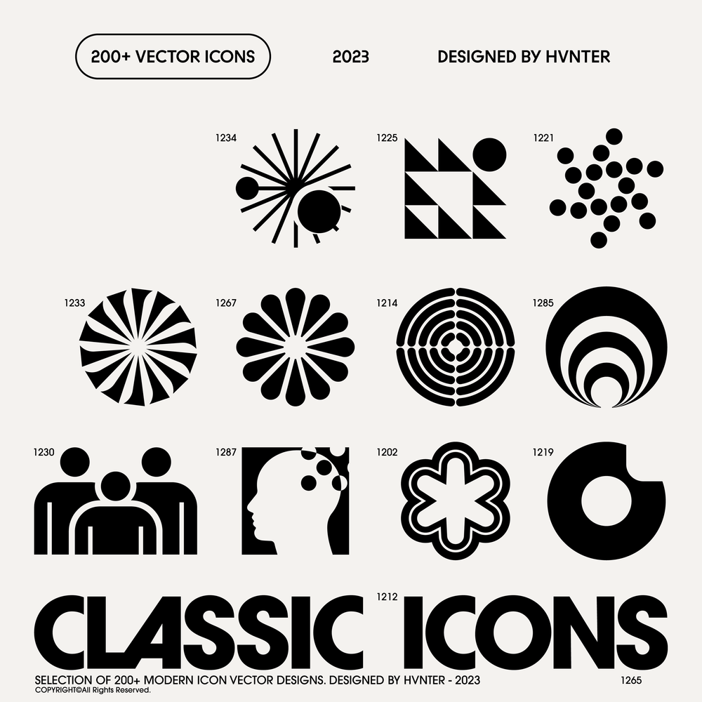 200款经典现代企业logo徽标标签几何抽象AI矢量图形图标设计套装Classic Icons Pack 图标素材 sucaiwan.com