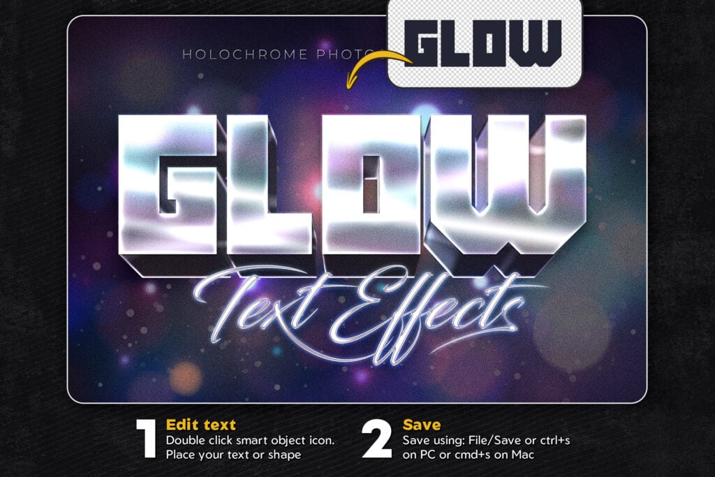 8款全息渐变金属镀铬现代未来3D立体海报标题Logo设计PS特效滤镜样机模板 Holochrome Text and Logo Effects 插件预设 sucaiwan.com