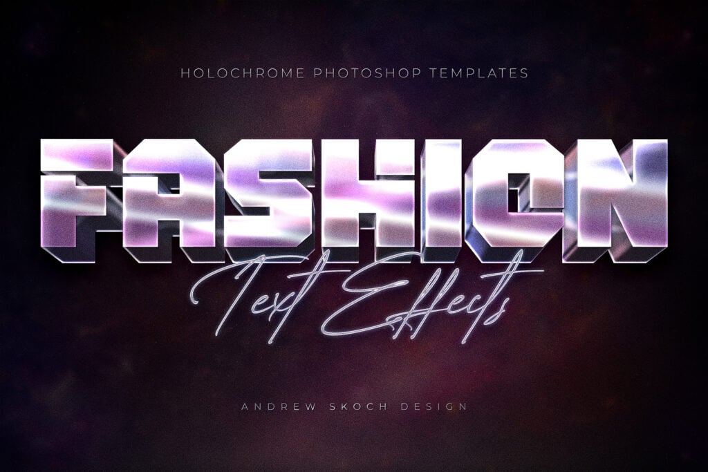 8款全息渐变金属镀铬现代未来3D立体海报标题Logo设计PS特效滤镜样机模板 Holochrome Text and Logo Effects 插件预设 sucaiwan.com