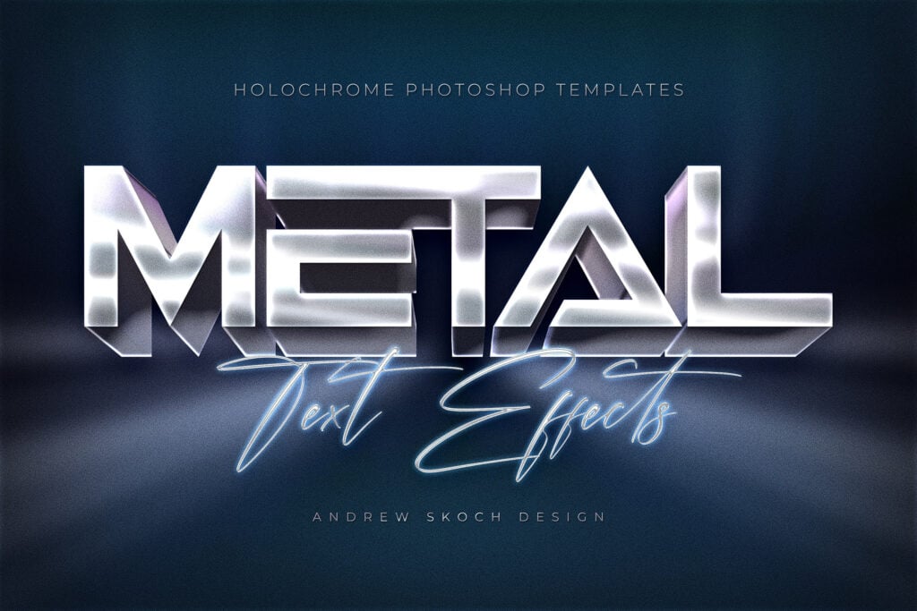 8款全息渐变金属镀铬现代未来3D立体海报标题Logo设计PS特效滤镜样机模板 Holochrome Text and Logo Effects 插件预设 sucaiwan.com