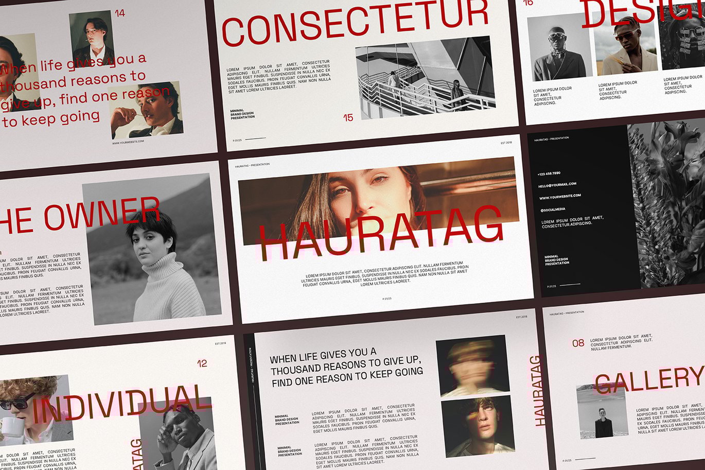 现代优雅品牌营销策划演示文稿设计ppt模版 Hauratag Powerpoint Presentation 幻灯图表 sucaiwan.com