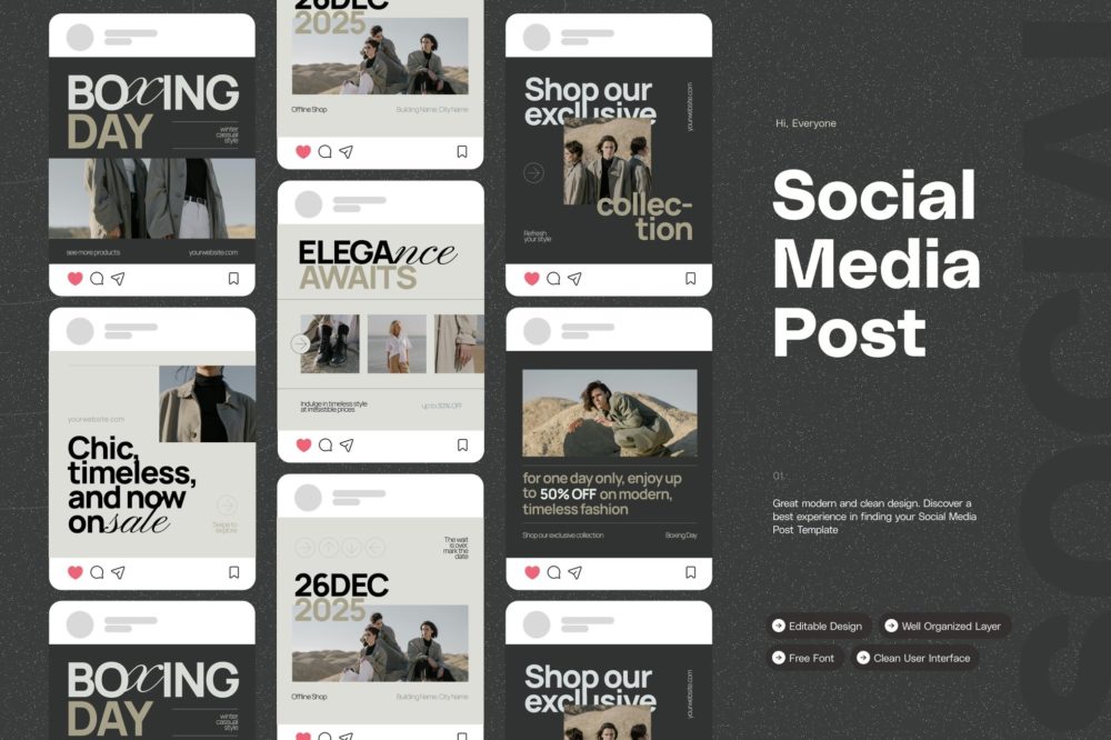 时尚INS风节日营销推广社交媒体公众号推文电商海报设计素材 Boxing Day – Instagram Post 图片素材 第1张-素材湾丨精选海外优质设计素材资源 时尚INS风节日营销推广社交媒体公众号推文电商海报设计素材 Boxing Day – Instagram Post 图片素材 sucaiwan.com