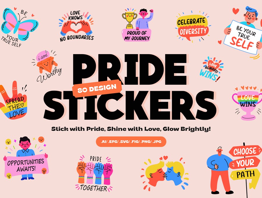 80款可爱卡通趣味奖励激励胜利庆祝手绘矢量插图插画标签贴纸设计Ai/Figma/Png格式素材 Pride Stickers Collection 图片素材 第1张-素材湾丨精选海外优质设计素材资源 80款可爱卡通趣味奖励激励胜利庆祝手绘矢量插图插画标签贴纸设计Ai/Figma/Png格式素材 Pride Stickers Collection 图片素材 sucaiwan.com