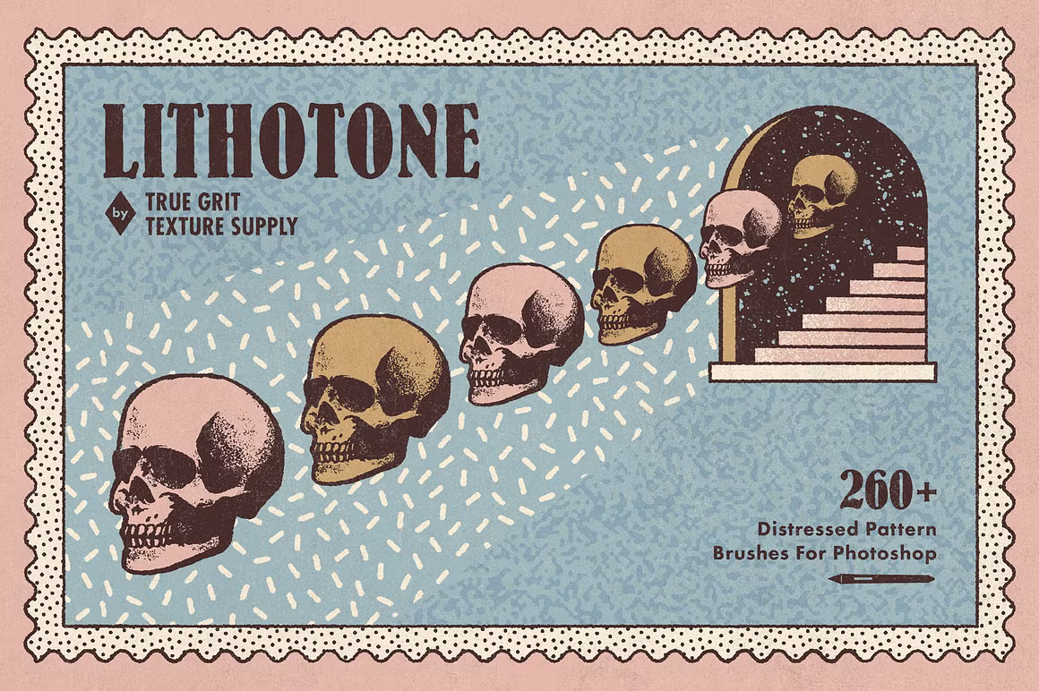 60+复古磨损波点半调颗粒绘画无缝图案矢量纹理肌理PS笔刷预设套装Lithotone for Photoshop 笔刷资源 第1张-素材湾丨精选海外优质设计素材资源 60+复古磨损波点半调颗粒绘画无缝图案矢量纹理肌理PS笔刷预设套装Lithotone for Photoshop 笔刷资源 sucaiwan.com