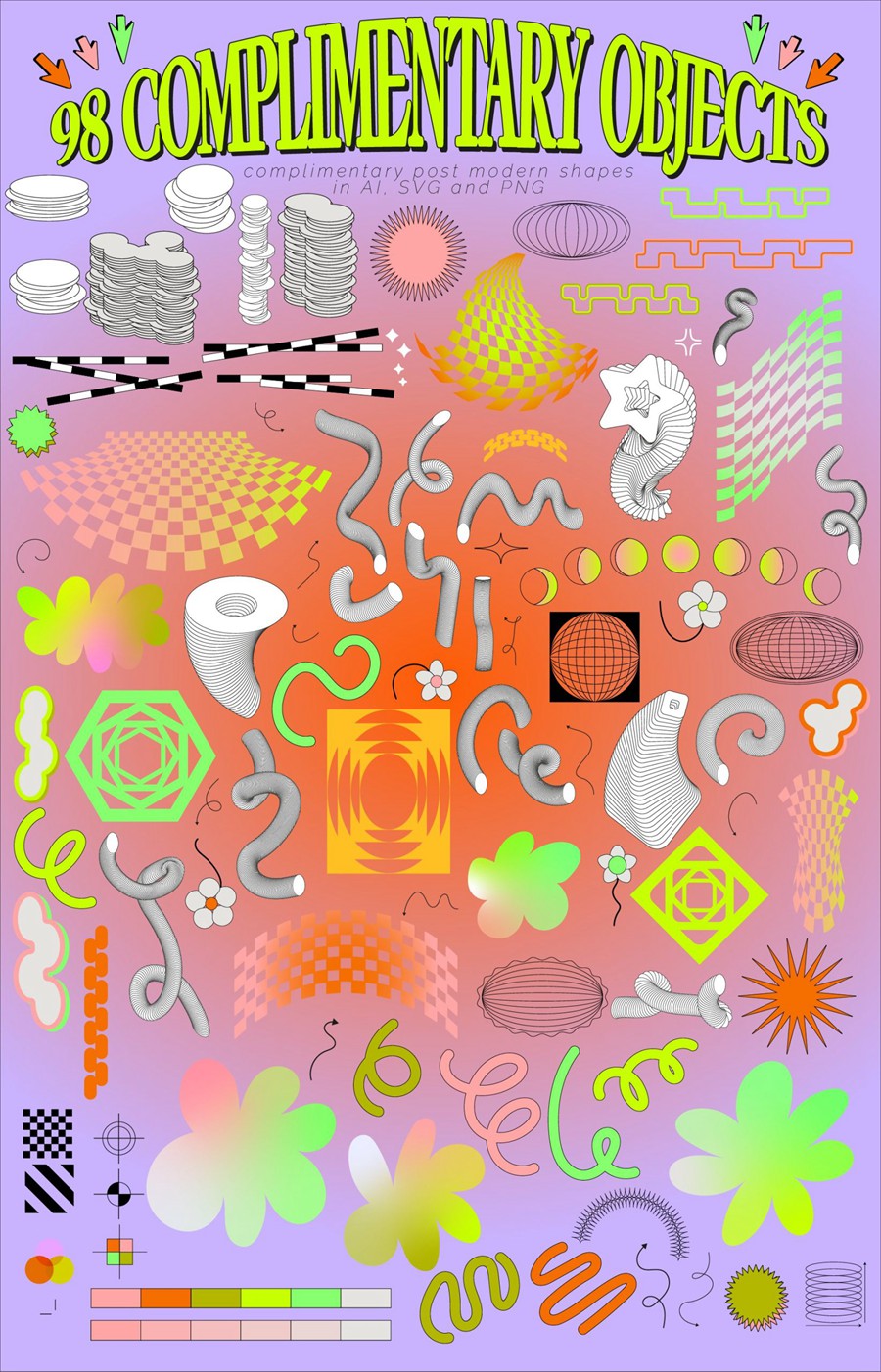 Postmodern Squiggle Vector Clipart 复古后现代波浪形PNG、AI矢量图抽象形状剪贴画 图片素材 sucaiwan.com