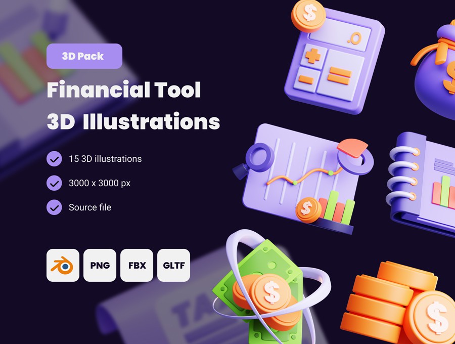 15款3D立体质感高级财务货币理财金融插图图标Icons设计Blender/PNG/FBX格式素材 Financial tool 3D Illustrations set 图标素材 第1张-素材湾丨精选海外优质设计素材资源 15款3D立体质感高级财务货币理财金融插图图标Icons设计Blender/PNG/FBX格式素材 Financial tool 3D Illustrations set 图标素材 sucaiwan.com