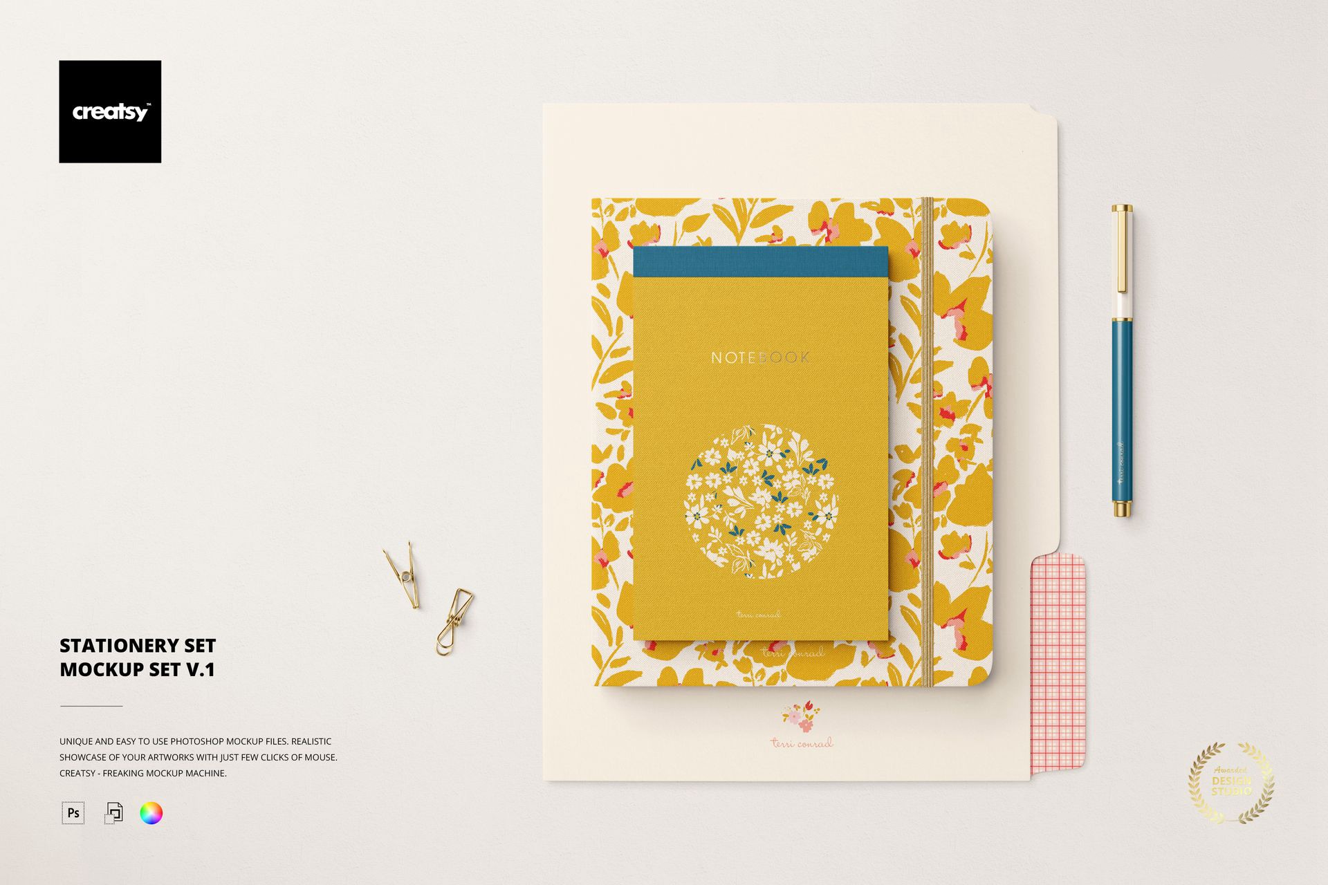 5款逼真办公文具笔记本钢笔文件夹Vi设计展示PS贴图样机模板素材 Stationery Set Mockup Set v.1 , 第1张-素材湾丨精选海外优质设计素材资源 5款逼真办公文具笔记本钢笔文件夹Vi设计展示PS贴图样机模板素材 Stationery Set Mockup Set v.1 , sucaiwan.com
