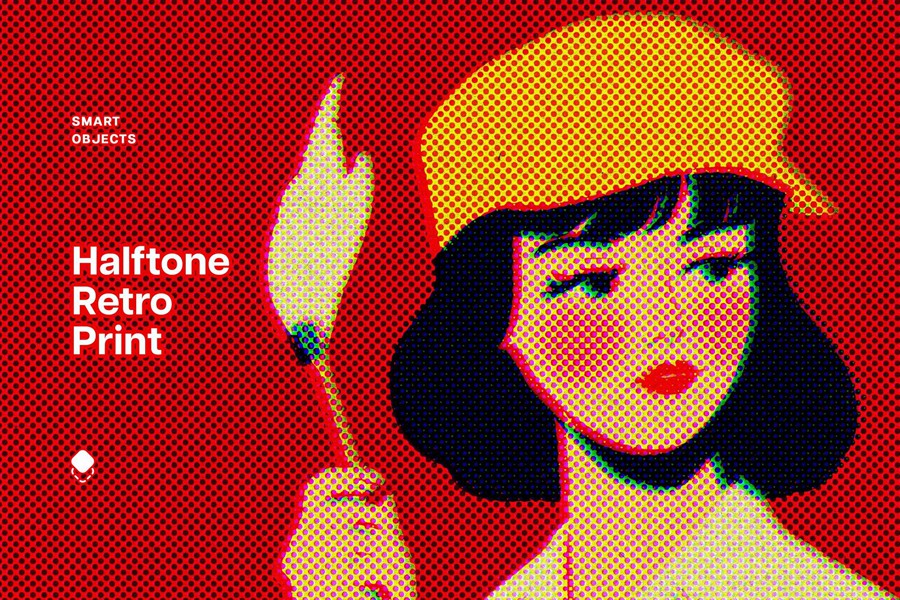 复古半调波点波普颗粒打印印刷纸张肌理叠加PSD特效样机Halftone Retro Print Effect 插件预设 sucaiwan.com