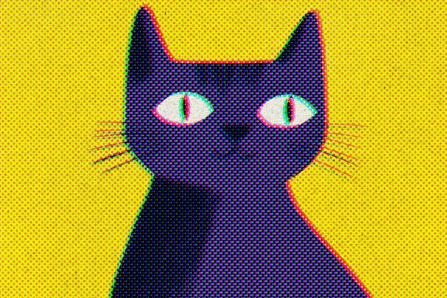 复古半调波点波普颗粒打印印刷纸张肌理叠加PSD特效样机Halftone Retro Print Effect 插件预设 sucaiwan.com