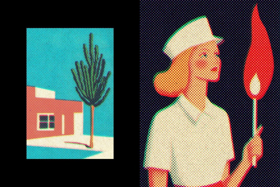 复古半调波点波普颗粒打印印刷纸张肌理叠加PSD特效样机Halftone Retro Print Effect 插件预设 sucaiwan.com