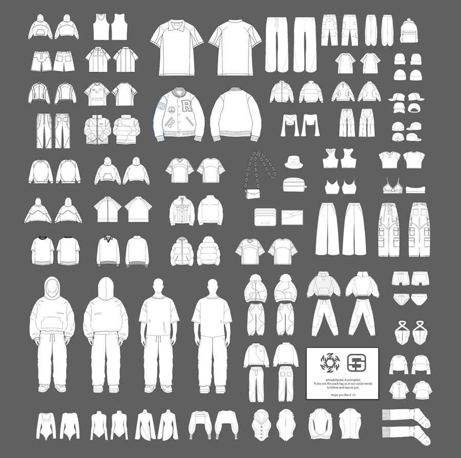 多功能短袖T恤连帽卫衣裤子帽子包服装印花设计展示矢量AI样机套装Madebyizan – Vector Mockup Pack (+100) 样机素材 sucaiwan.com