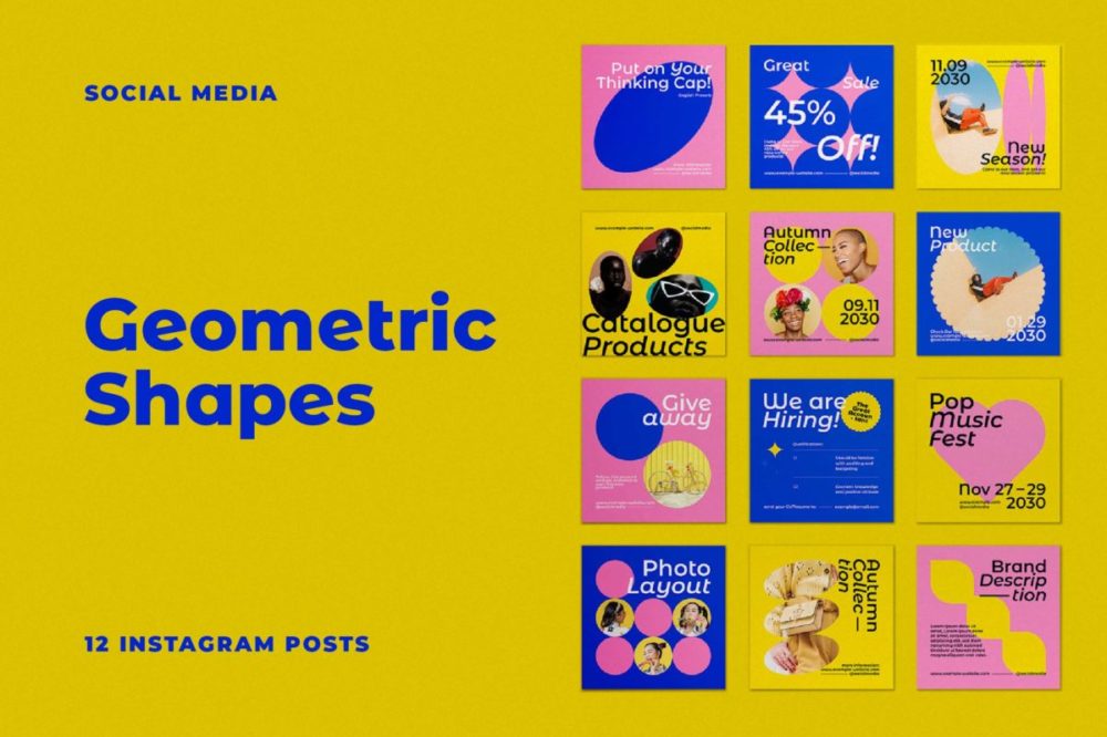 12组炫彩品牌推广公众号推文电商海报设计PSD/AI模板素材 Geometric Shapes Social Media Templates 图片素材 第1张-素材湾丨精选海外优质设计素材资源 12组炫彩品牌推广公众号推文电商海报设计PSD/AI模板素材 Geometric Shapes Social Media Templates 图片素材 sucaiwan.com