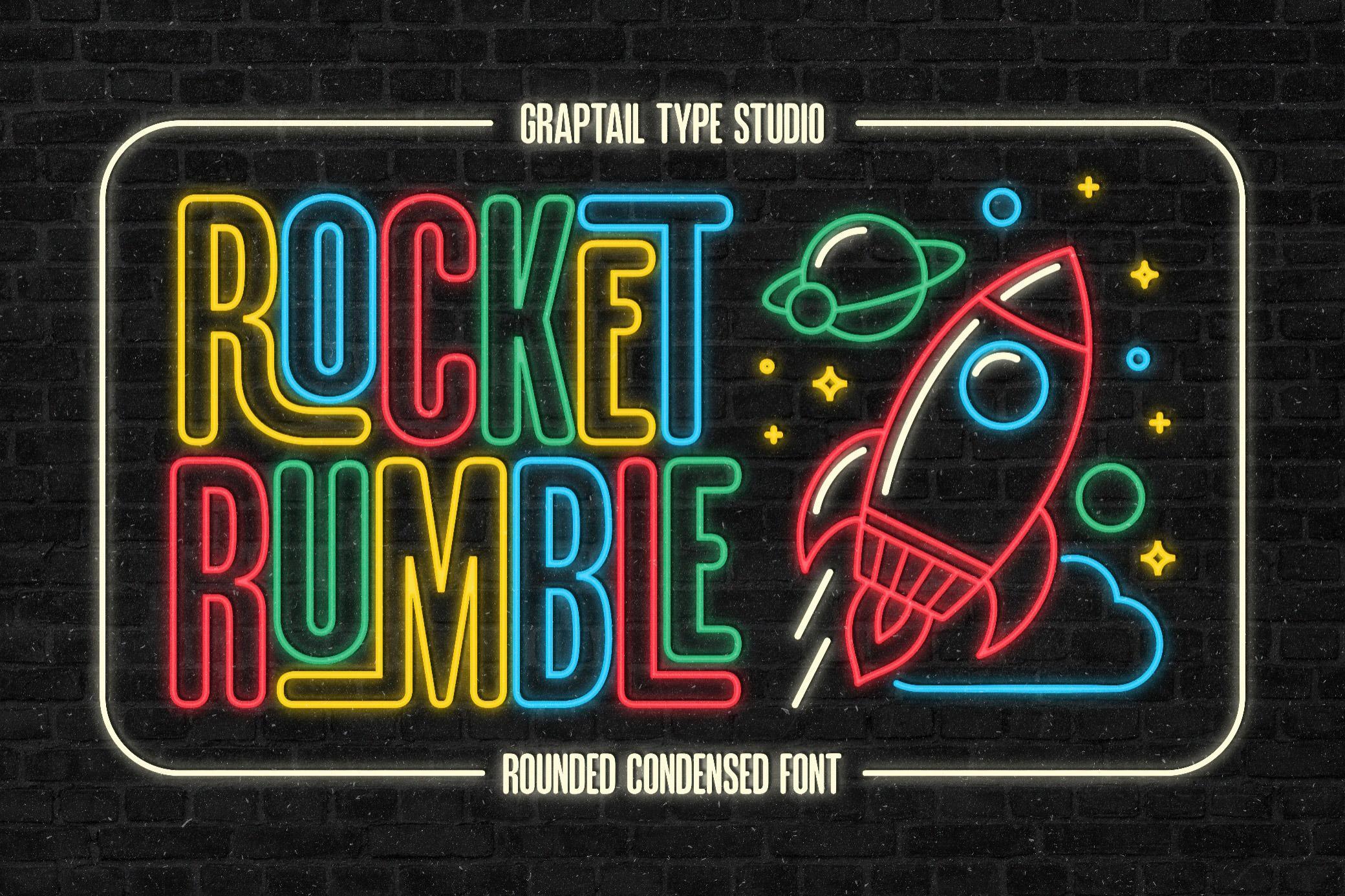 复古霓虹灯效果游戏海报徽标设计无衬线英文字体安装包 GTS Rocket Rumble — Retro Condensed Font 设计素材 sucaiwan.com