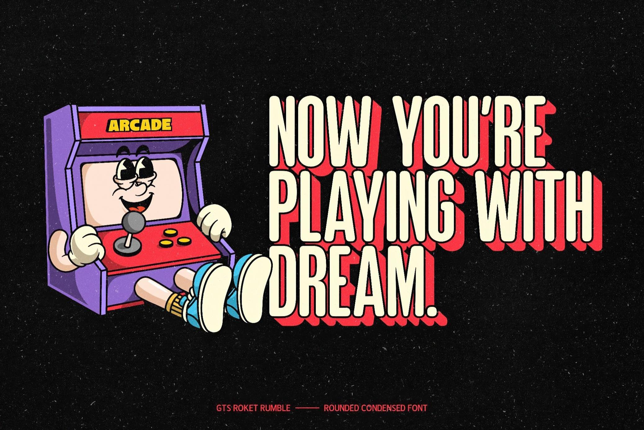 复古霓虹灯效果游戏海报徽标设计无衬线英文字体安装包 GTS Rocket Rumble — Retro Condensed Font 设计素材 sucaiwan.com